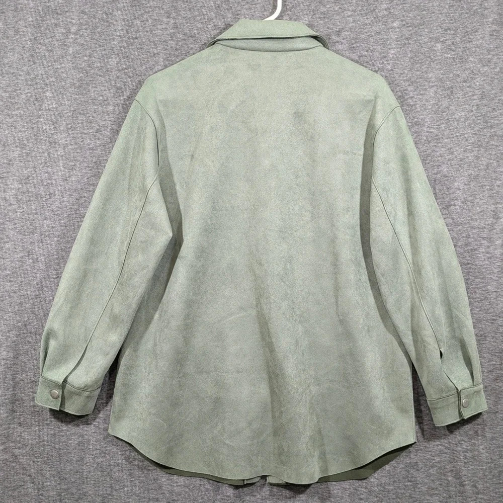 Marla Wynne Layers Womens Top Long Sleeve Full Snap Green Faux Suede Size M